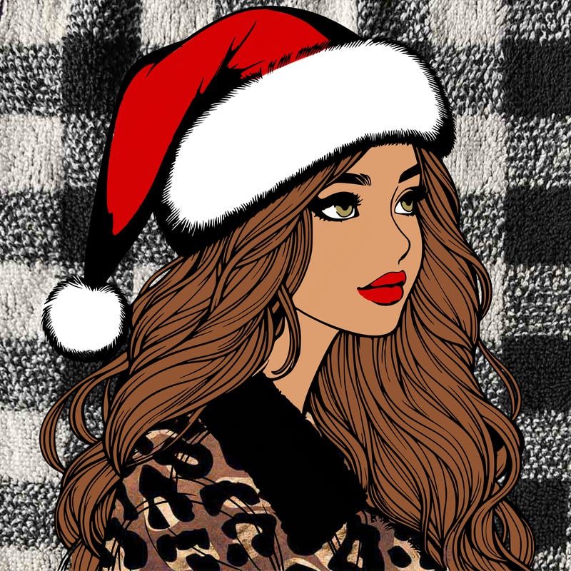 realistic girl in santa hat