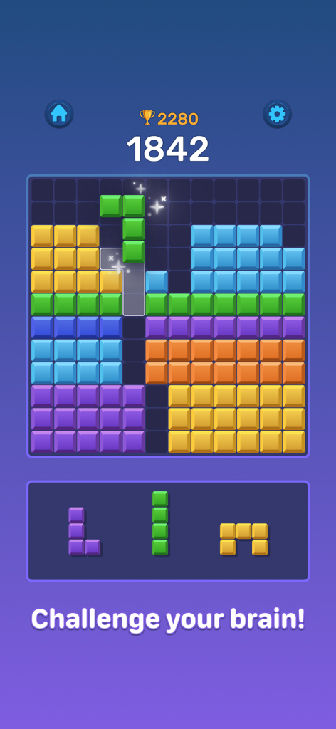 Boom Blocks: Classic Puzzle - Boom Blocks classic block puzzle game interface with colorful blocks and brain training text