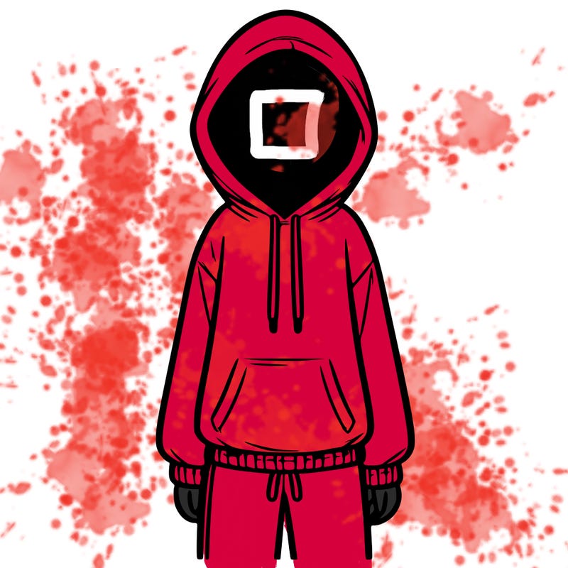 faceless girl in a tracksuit with a hood on and no hair