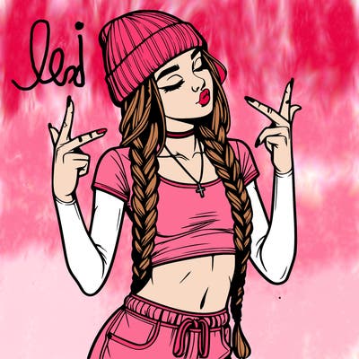 realistic teenage girl with braids and a beanie and crop top doing 🫶🏼