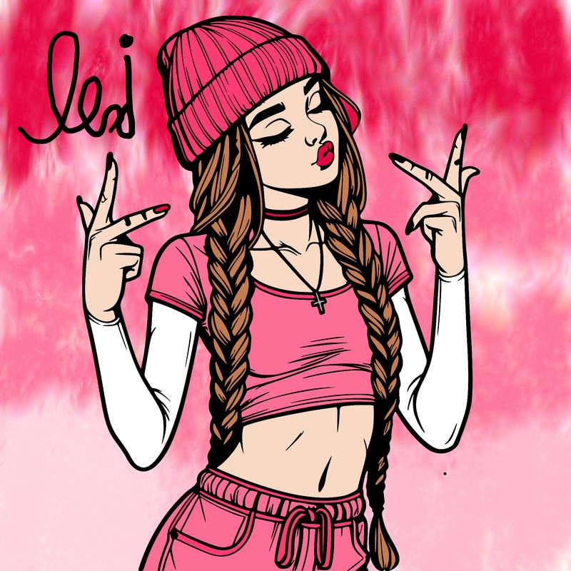 realistic teenage girl with braids and a beanie and crop top doing 🫶🏼