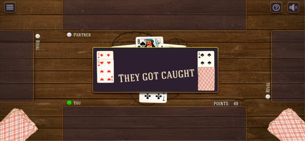 Kozel online - Pantalla de jugabilidad del juego de cartas Kozel online con una interfaz de mesa de madera con cuatro jugadores y seguimiento de puntos