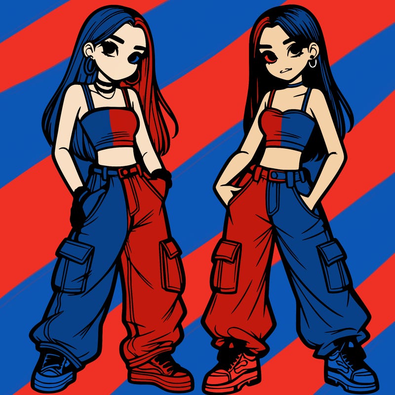 2 teen girls wearing baggy cargo jeans and crop tops