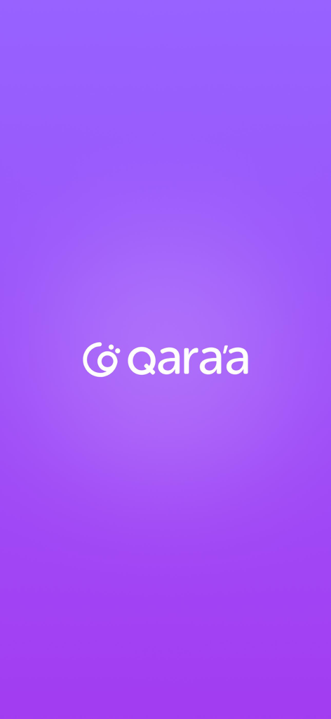 Qara’a - #1 Learn Quran - 紫色の背景にロゴが表示されたQara'aコーラン学習アプリのスプラッシュスクリーン
