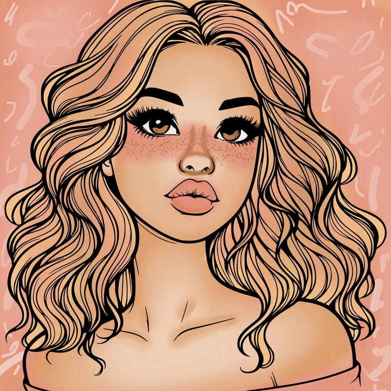 realistic girl with wavy hair and lips