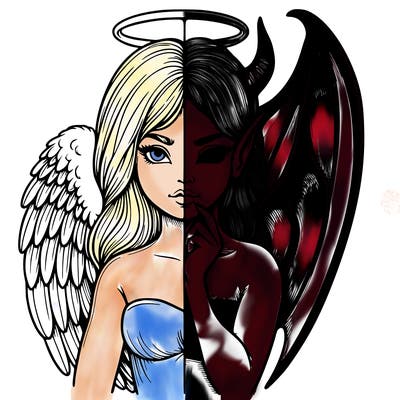 realistic angel half demon