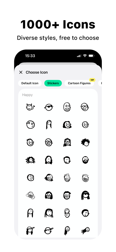 A variety of minimalist hand-drawn icons for personalizing events in the SomeDay app