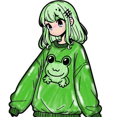 girl wearing frogging sweatshirt