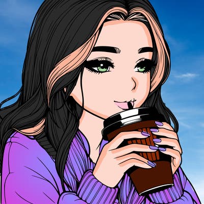 realistic girl drinking coffee