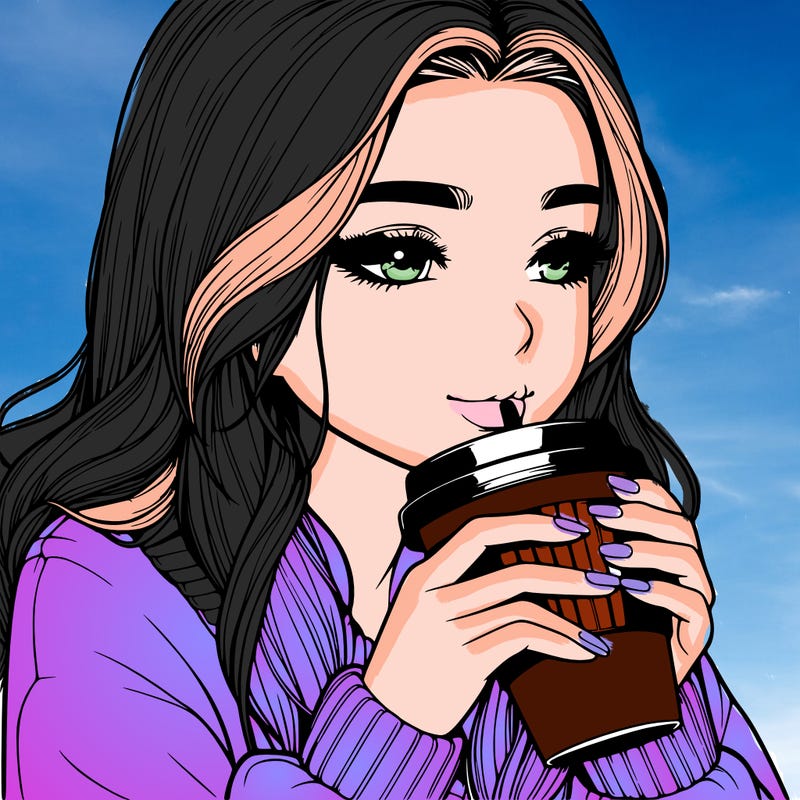 realistic girl drinking coffee