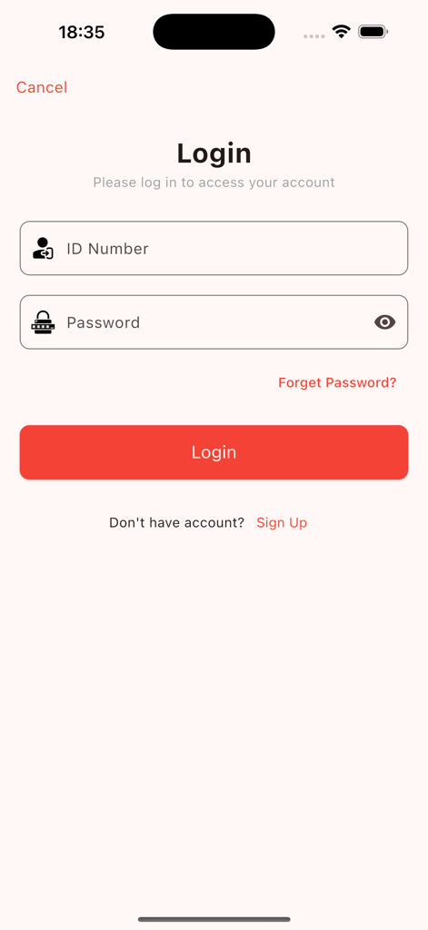 Login interface for the Aya Hospital mobile application showing ID number and password fields