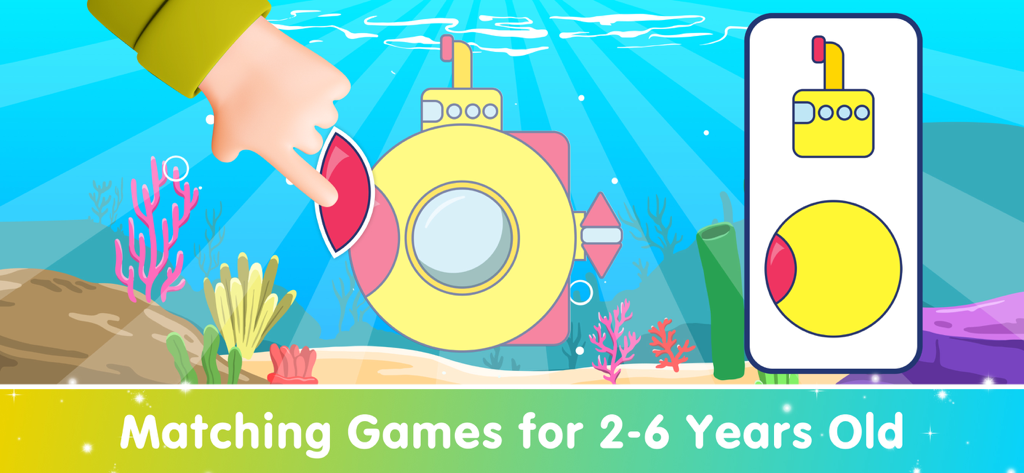 Games for Kids 2 5 Years Old - A toddler interacting with a shape matching game featuring a yellow submarine underwater