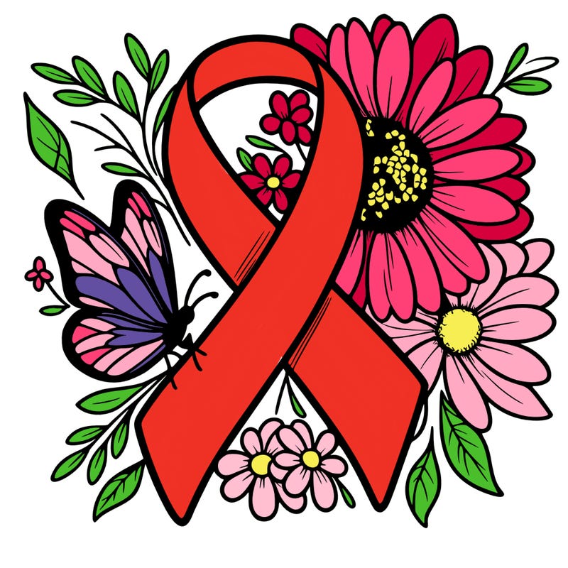 cancer awareness symbol with flowers and butterflies