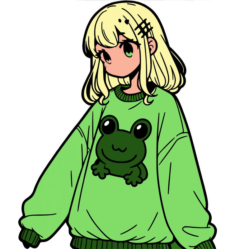 girl wearing frogging sweatshirt