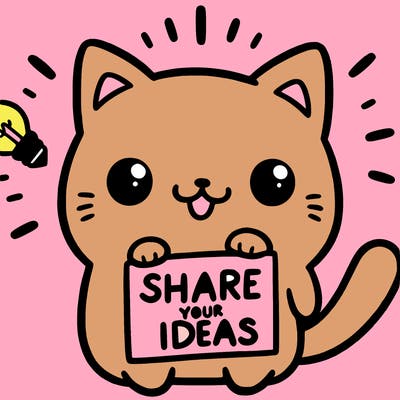 a cute cat saying share your ideas