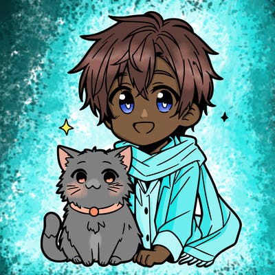 anime boy with cat