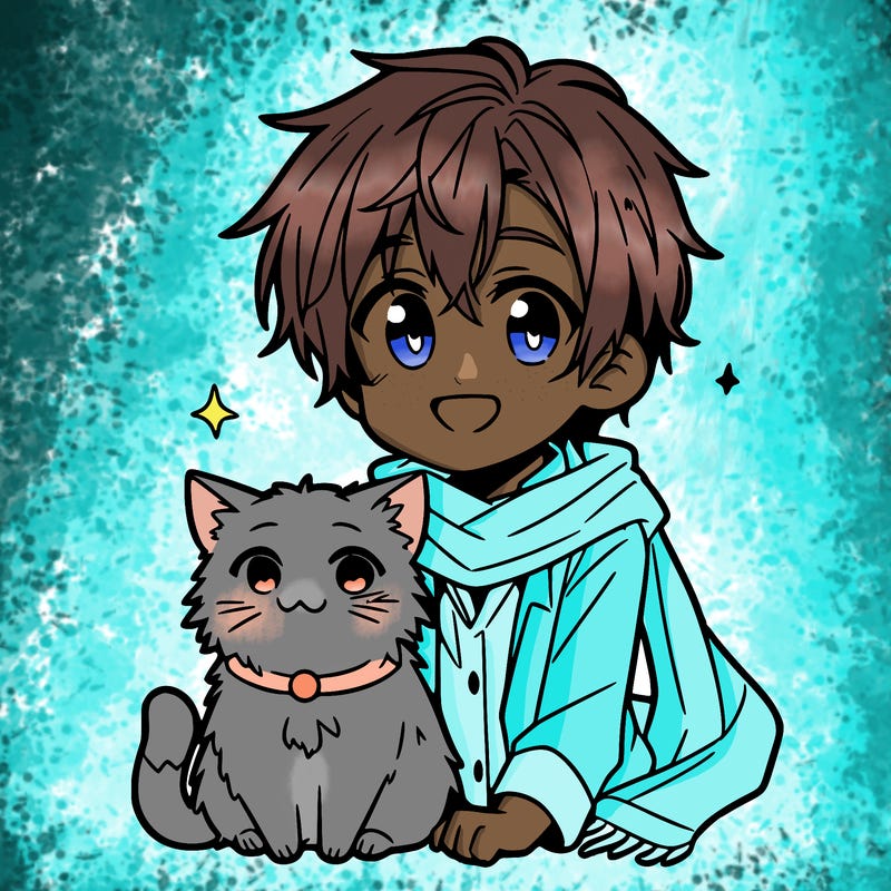 anime boy with cat