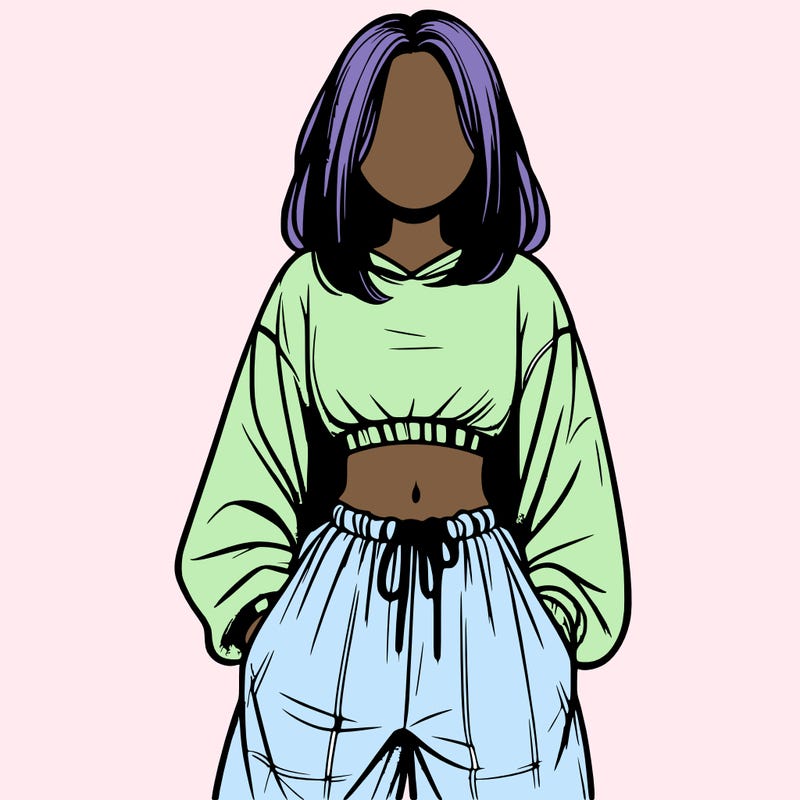 realistic girl faceless with baggy pants and a crop top