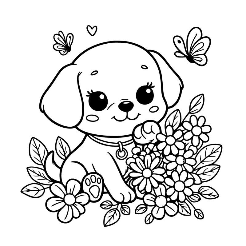 puppy with flowers