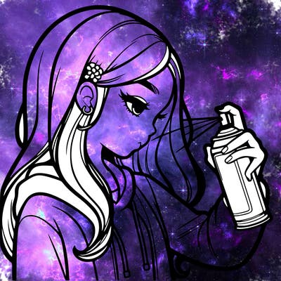 a realistic girl spray painting
