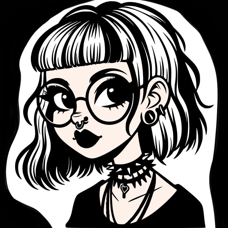 gothic girl with a mullet and glasses