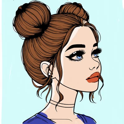 realistic girl with buns on the top of her head