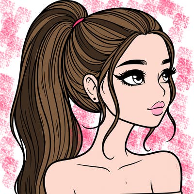 a beautiful and realistic girl with a high pony tail