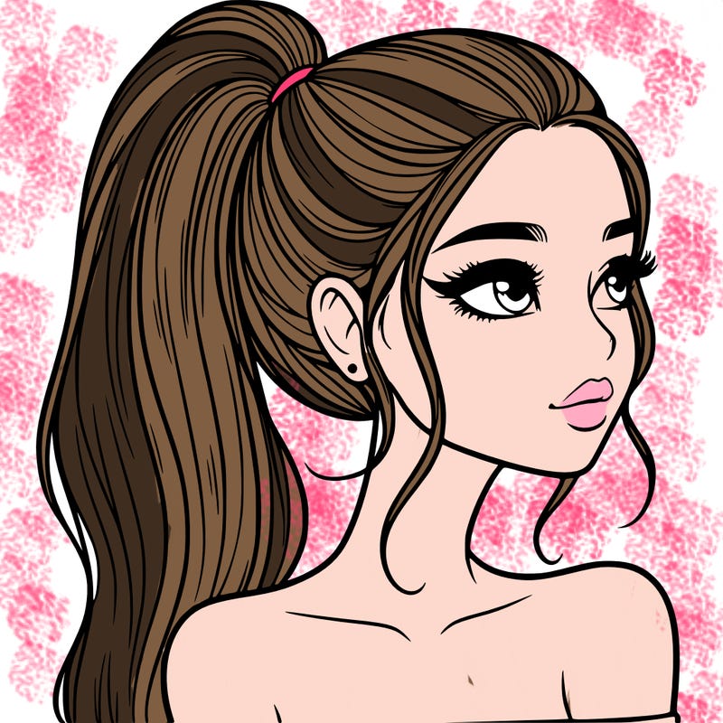 a beautiful and realistic girl with a high pony tail