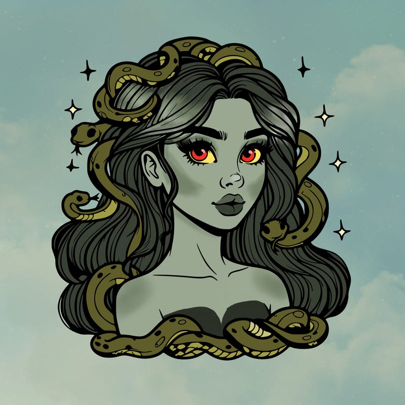 realistic girl with snakes as hair