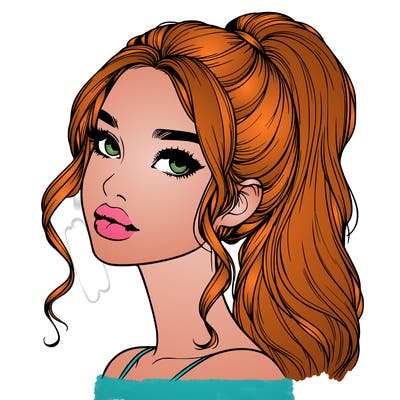 realistic girl with a ponytail on her hair and lips