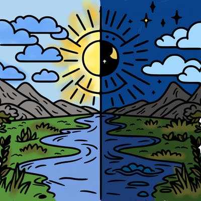 river split with one side day and one side night