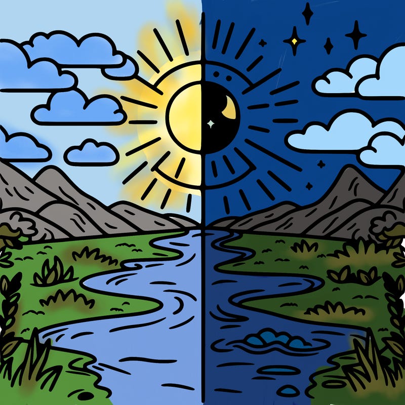 river split with one side day and one side night