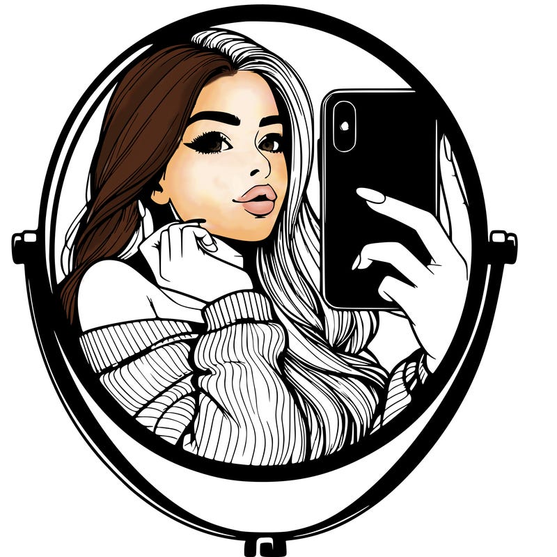 realistic girl taking mirror selfie beautiful