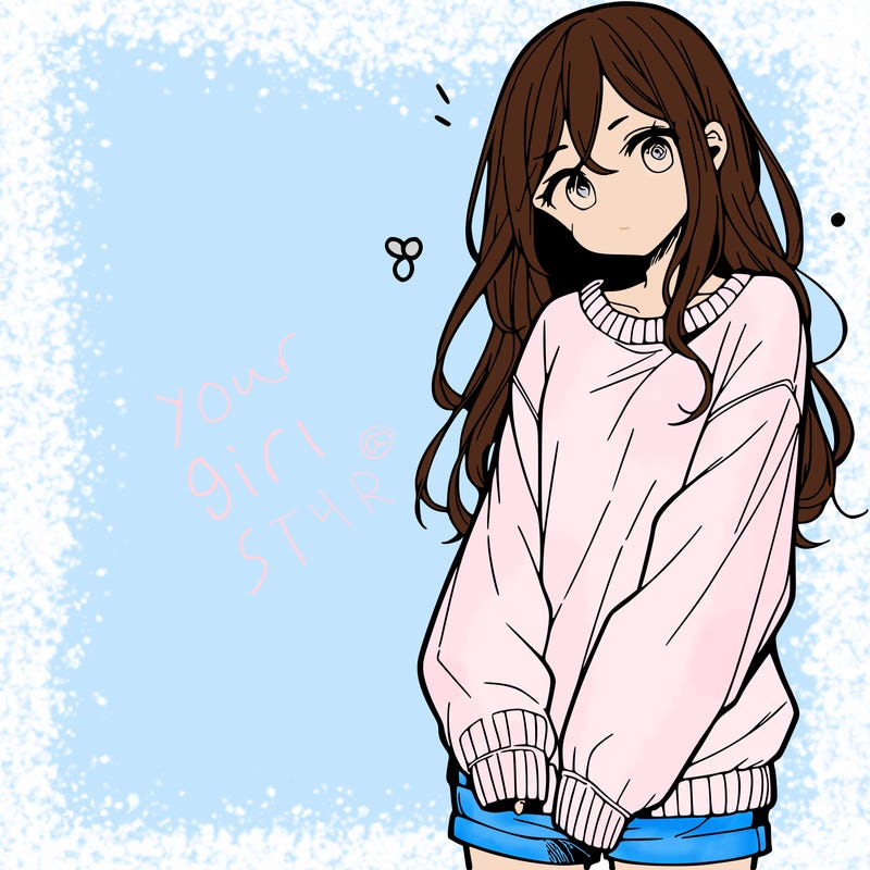 manga teen girl  in a sweater and baggy pants