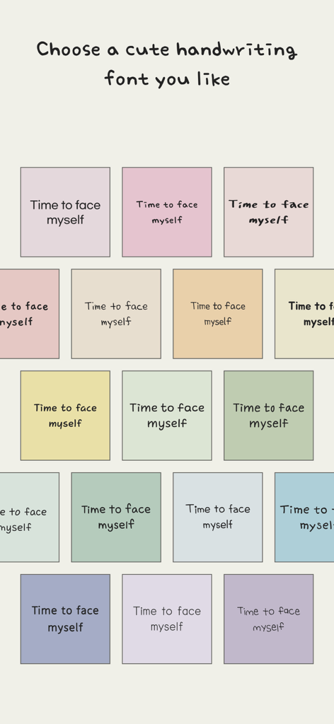 MOODA - A selection of different handwriting font styles on colorful sticky notes in the MOODA app