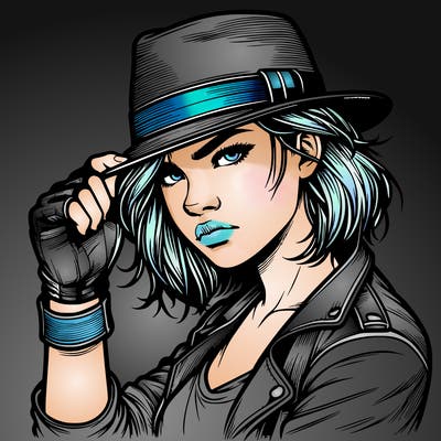 realistic tough girl with hat