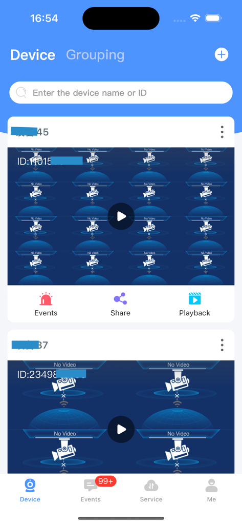 HonestView - HonestView mobile app interface displaying a list of connected IP cameras