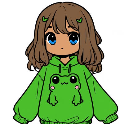 girl wearing frogging sweatshirt