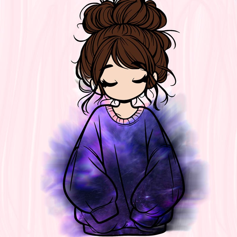 girl with baggy sweatshirt and messy bun