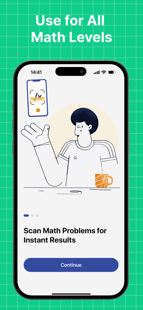 Math Solver AI Homework Helper - Mobile app screen showing a feature to scan math problems for instant results across all levels