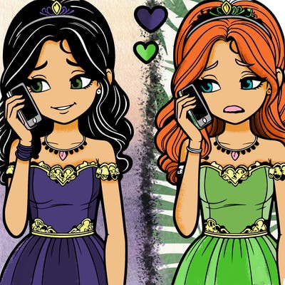 teenage princess and with phone not smiling