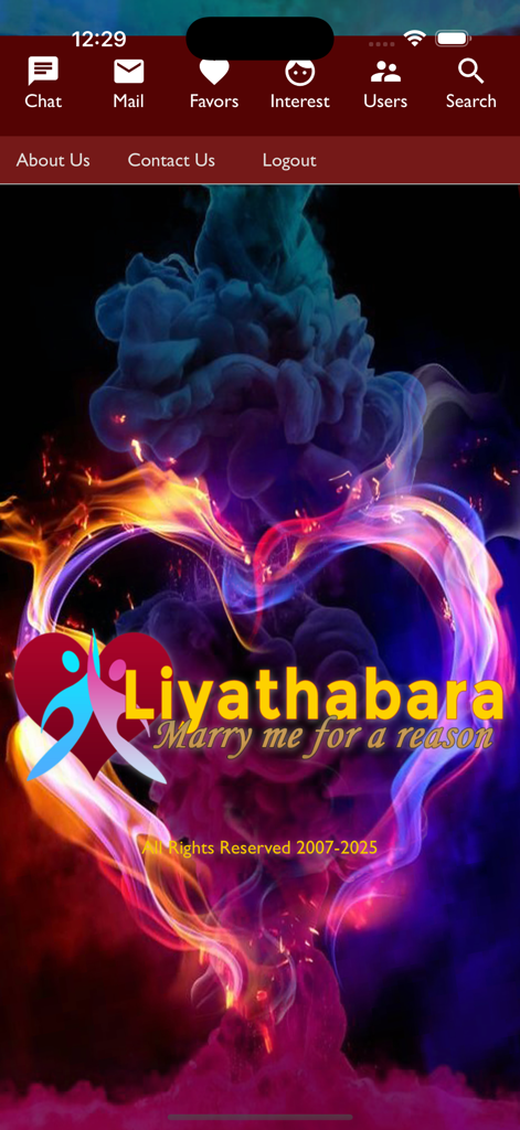 Marriage Proposals Sri Lanka - Liyathabara Sri Lanka marriage proposals app home screen with a flaming heart background