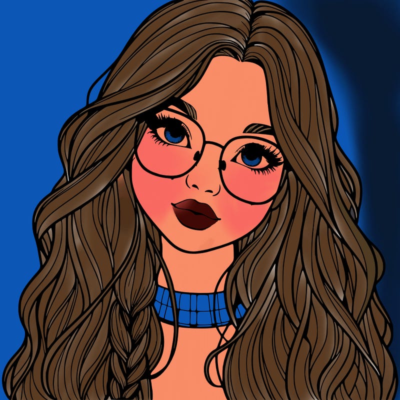 girl with long hair and freckles and glasses realistic