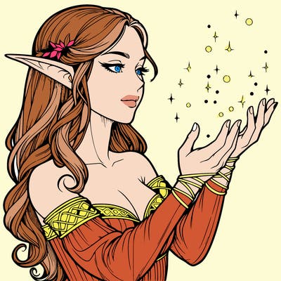 realistic elf girl doing magic