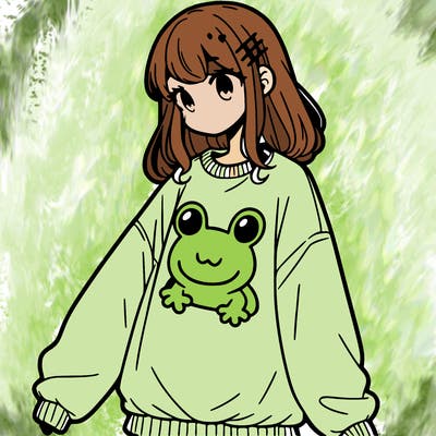 girl wearing frogging sweatshirt