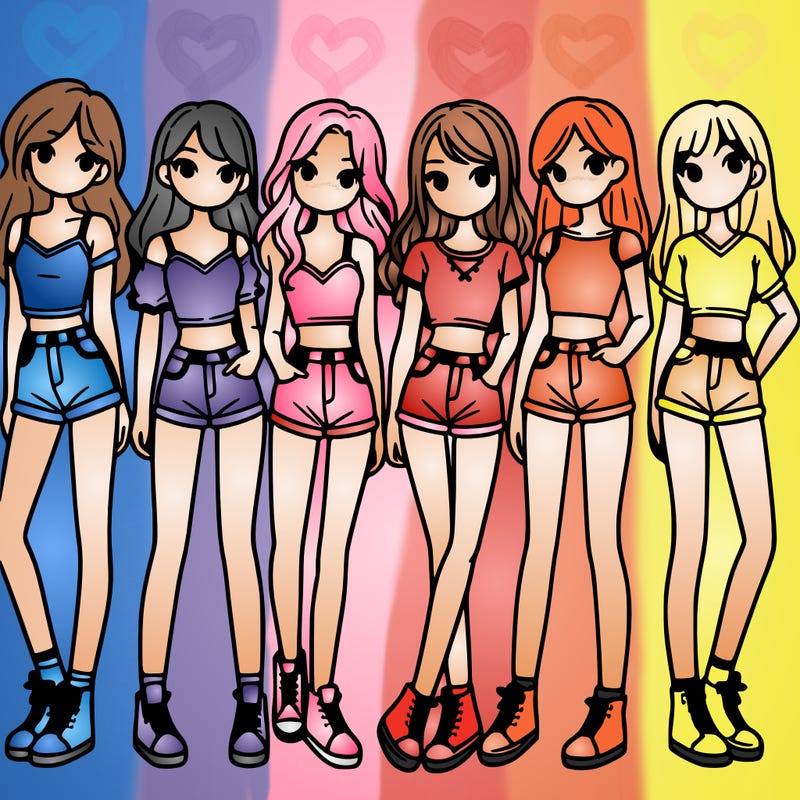 a group of girls wearing crop tops and shorts