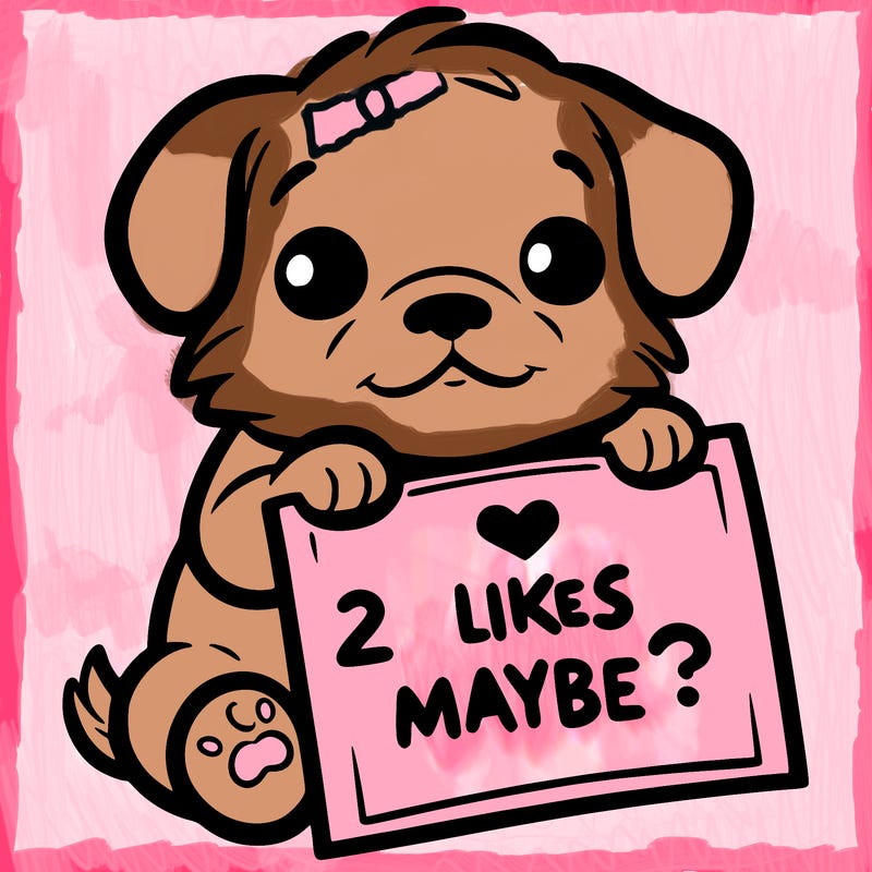a puppy holding a sign that says 2 likes maybe?