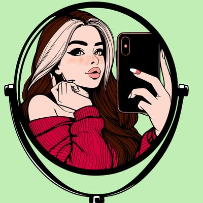 realistic girl taking mirror selfie beautiful