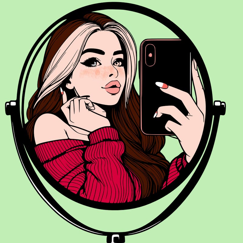 realistic girl taking mirror selfie beautiful