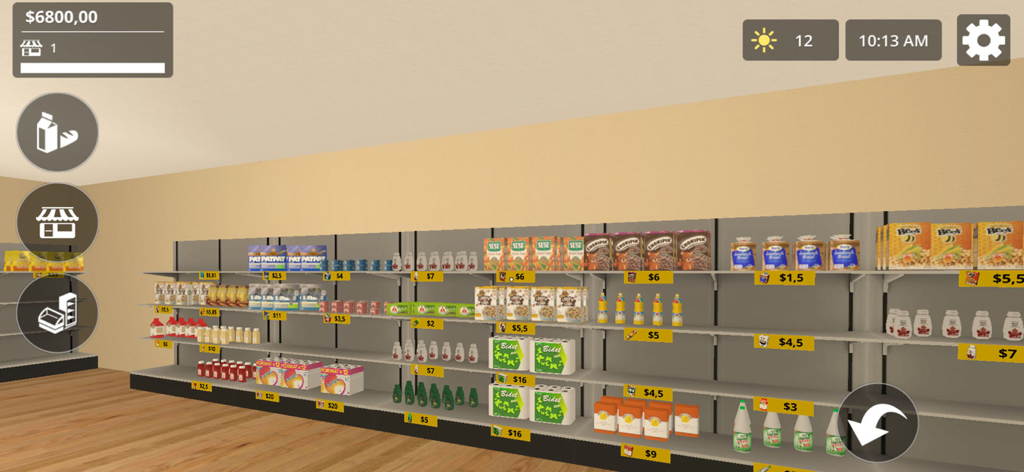 City Shop Simulator - City Shop Simulatorゲームの価格タグが付いた品揃えされた食料品店の通路